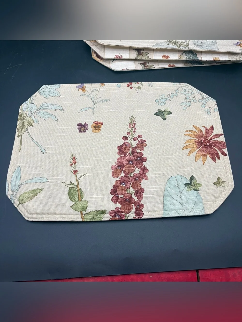 Vintage Waverly Placemats Set Of 6 Floral Botanical Plants Double Sided